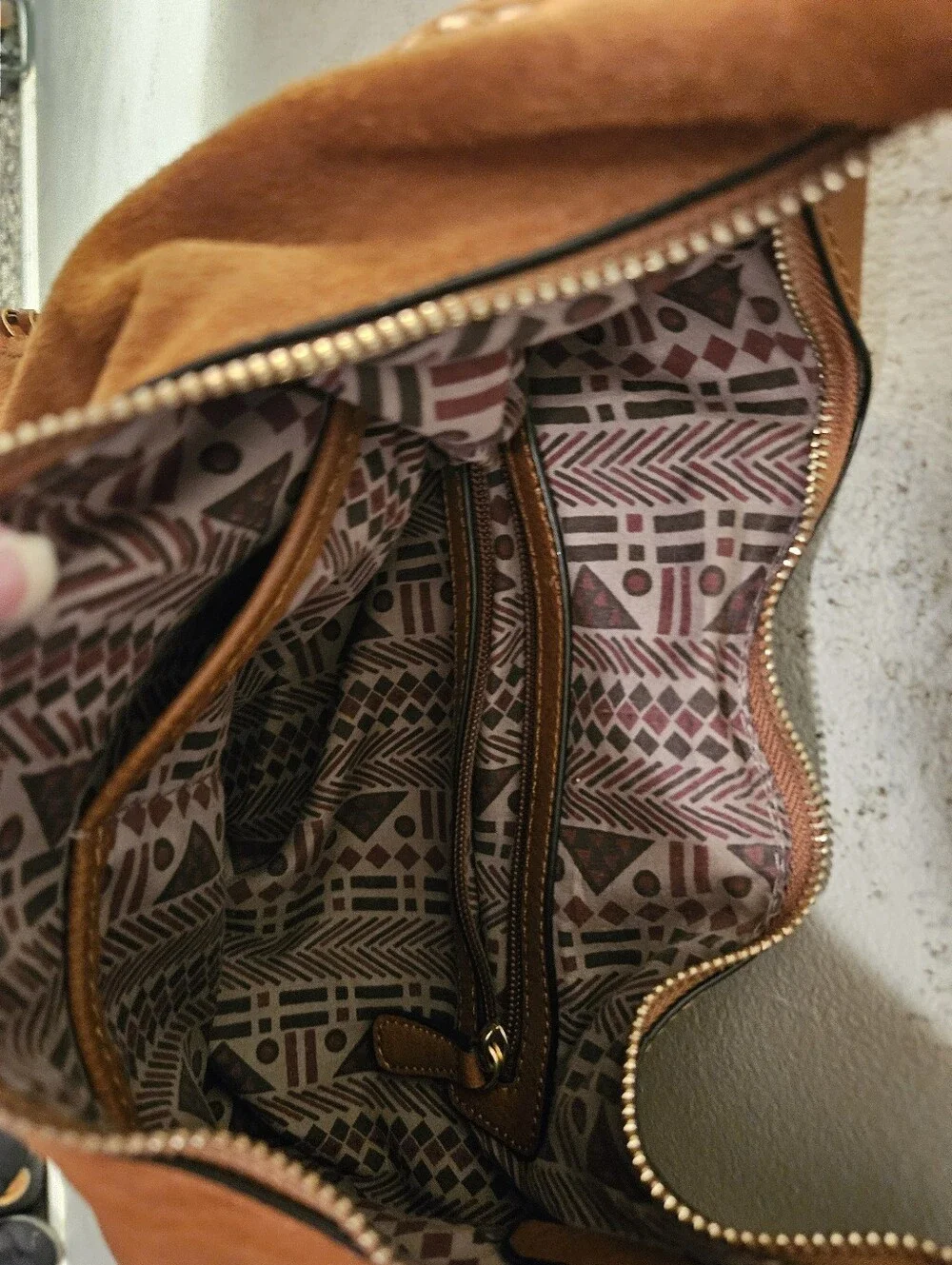 Brown Suede and leather Whipstitch Hobo Shoulder Bag